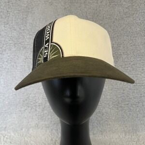 VTG Sea World Baseball Hat Cap Tan/Black Snapback Spell Out Embroider Logo Shamu